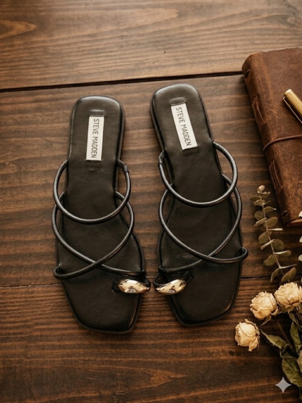 Steve Madden Anniston Black Sandals Size 8, New W/out Box